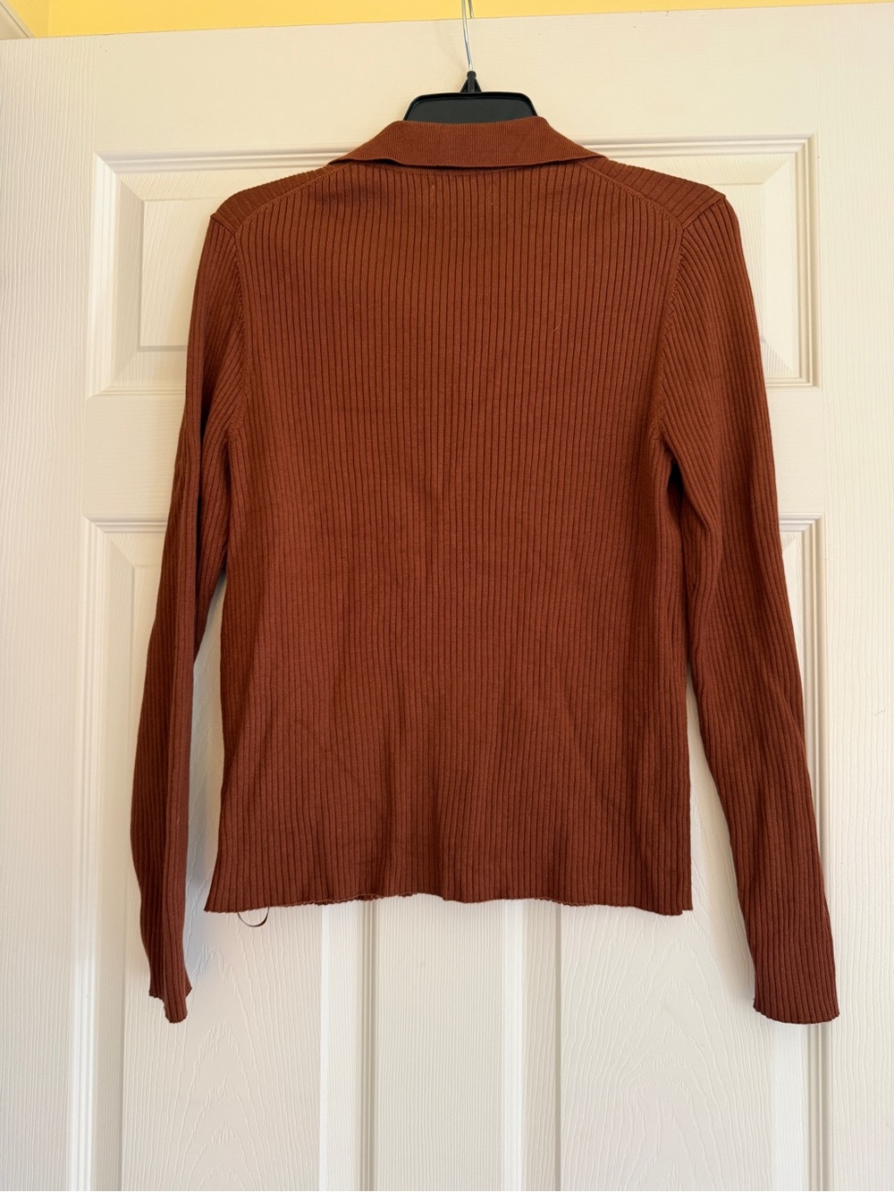 Nine West Rust/brown Ribbed Button-Front Collared Top - Picture 8 of 8